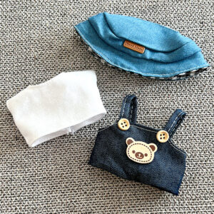 Bear Appliqué Overalls 3-Piece Set: Hat + Underblouse + Pants