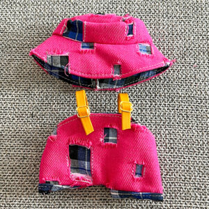 Pink Plaid Ripped Denim Cute Outfit