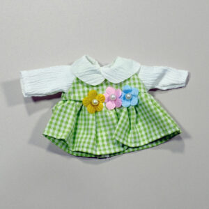 Small Floral Plaid Skirt Set: Shirt + Plaid Skirt + Head Accessory