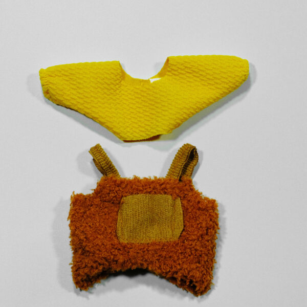 Yellow-Brown Furry Bear Set: Shirt + Pants + Bow Head Accessory - Image 3