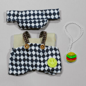 Black Plaid 4-Piece Set: Shirt + Pants + Hat + Hamburger Accessory