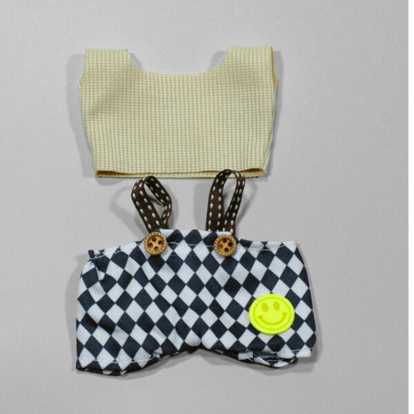 Black Plaid 4-Piece Set: Shirt + Pants + Hat + Hamburger Accessory - Image 3