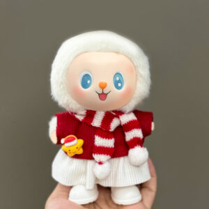 Christmas 3-Piece Set for 5-8" (13-20cm) Dolls -Star-Prin- Top + Pants + Scarf with Festive Beanie!